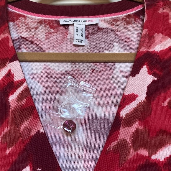 NWOT Isaac Mizrahi Live Cardigan Sweater Womens L Abstract print office preppy - Picture 5 of 9